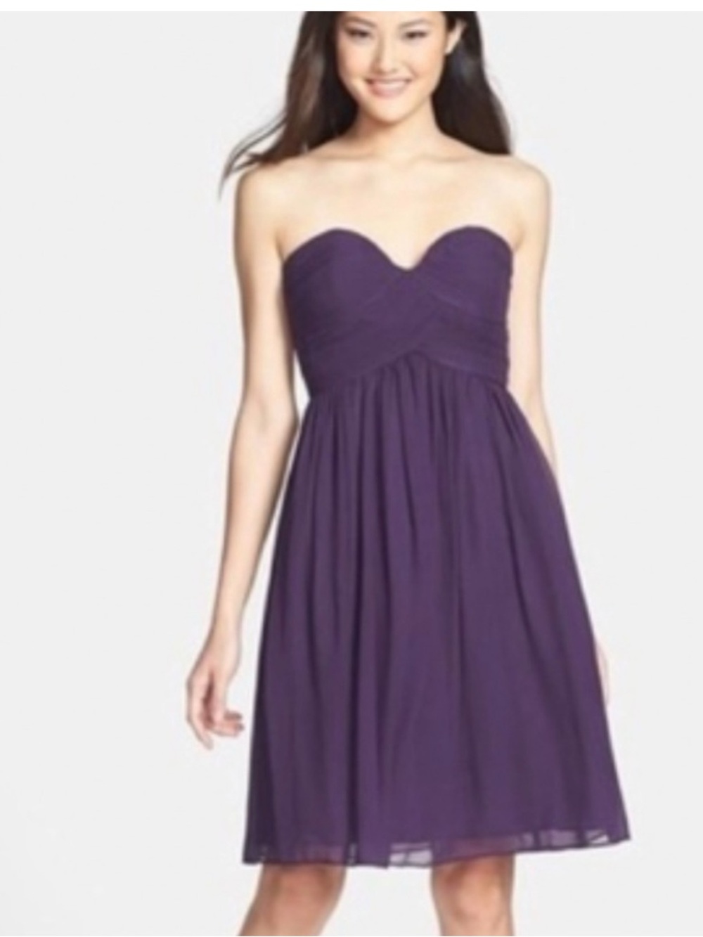 Donna Morgan Amethyst Purple Strapless Chiffon Dress 0